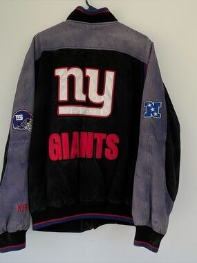 New York Giants Mens NFL Black & Blue Suede Varsity Jacket Large